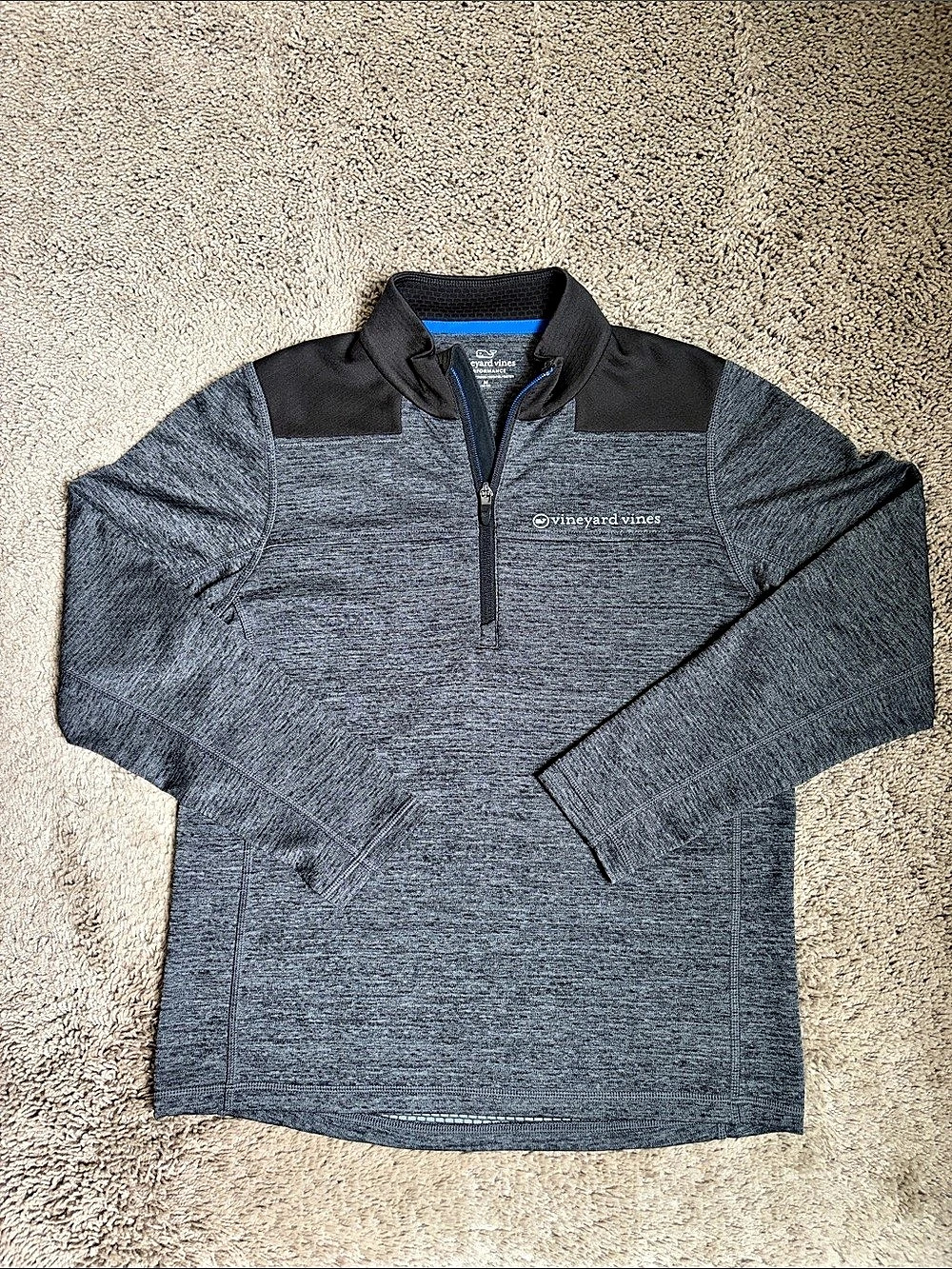 Boys Vineyard Vines Performance Quarter-Zip Pullover Gray & Black - Size M 12/14